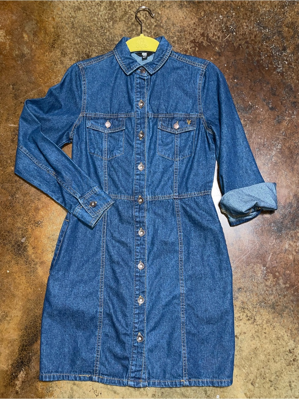 Frye Dark Blue Denim Button-Front Long Sleeve Dress